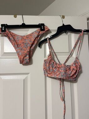 Zaful Peach Floral Ruched Bikini Set